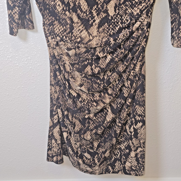 Lauren Ralph Lauren Snakeskin Print Ruched Sheath Dress Women’s Medium Stretch - Picture 2 of 8